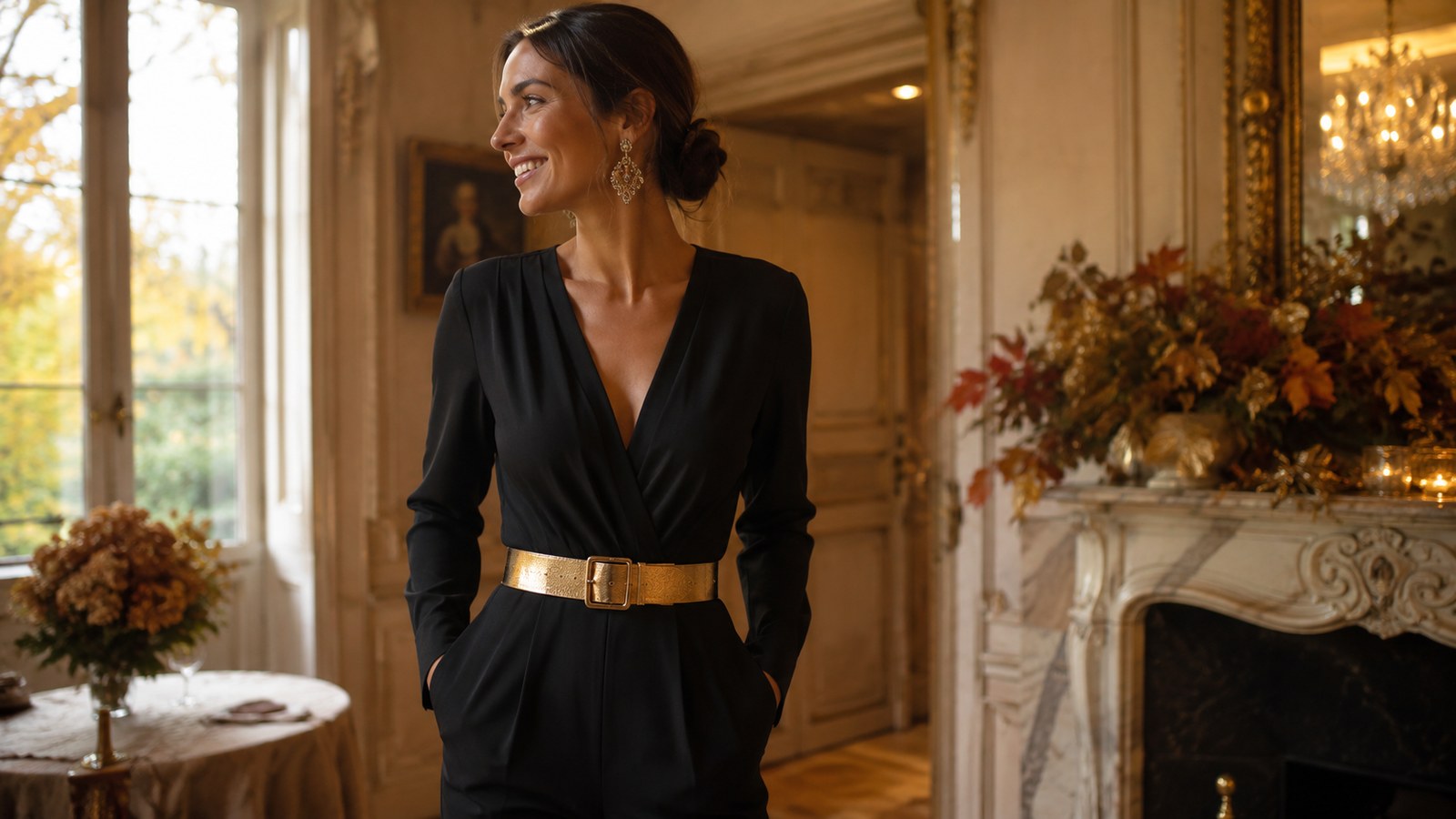 Look 6 : Combinaison noire crêpe — invitée mariage automne